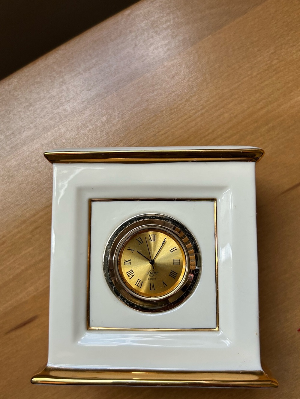Lenox White and Gold Square Ceramic Mantel Clock